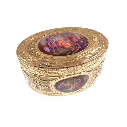 German oval vari-colour gold and enamel box with figural scenes